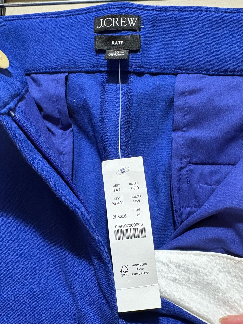 J. Crew Women’s Size 16 BRAND NEW Bright Cobalt Blue Straight-Leg Pants - Picture 4 of 7